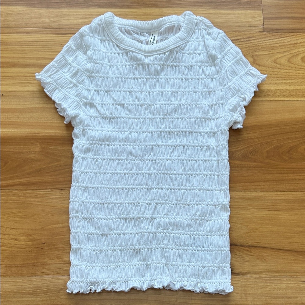 American Eagle White Textured Short Sleeve Top